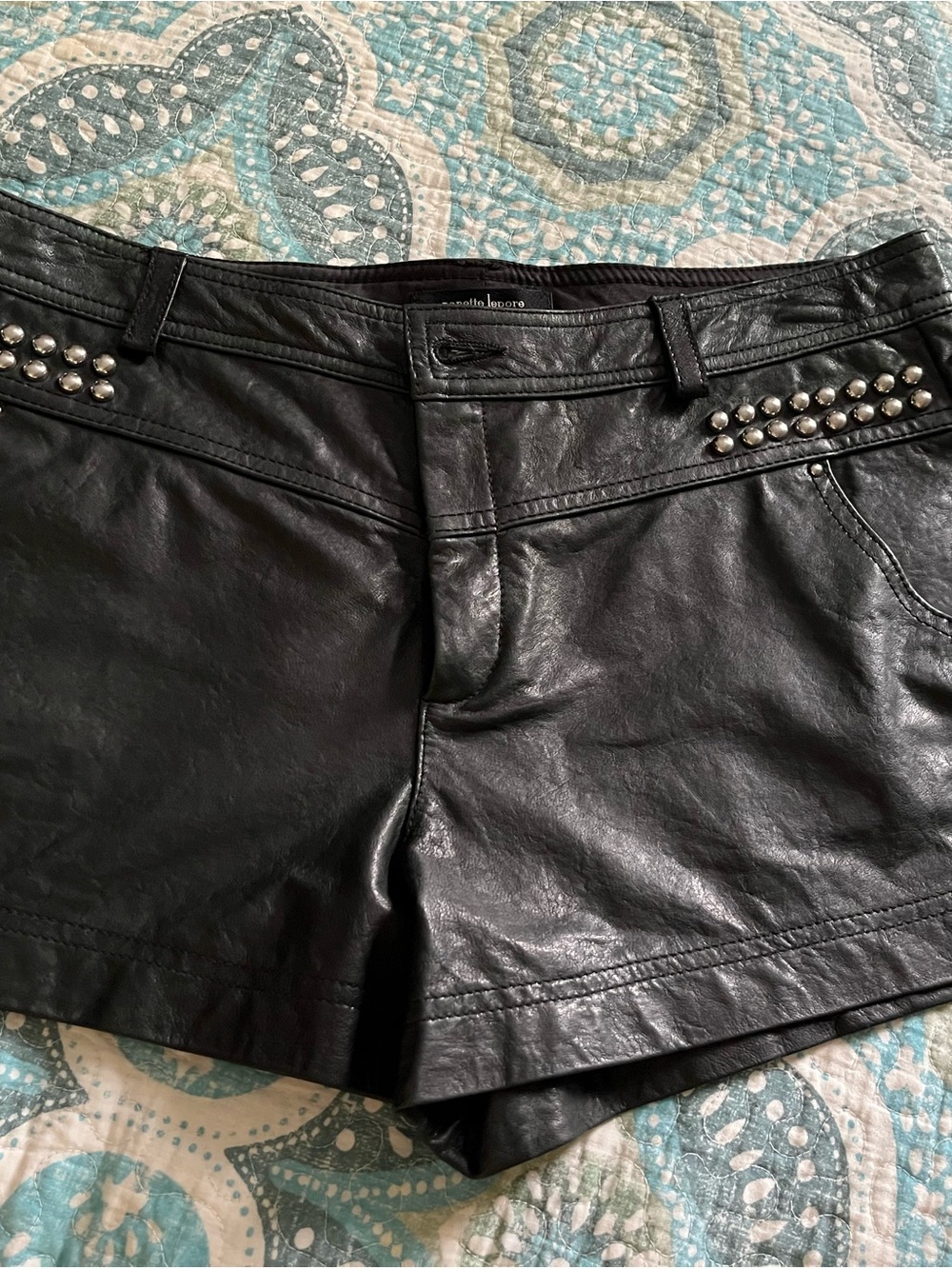 Nanette Lepore Black Studded Faux Leather Shorts